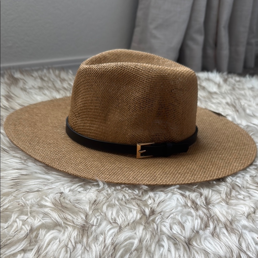 Tan Straw Summer Fedora Hat with Black Belt Band